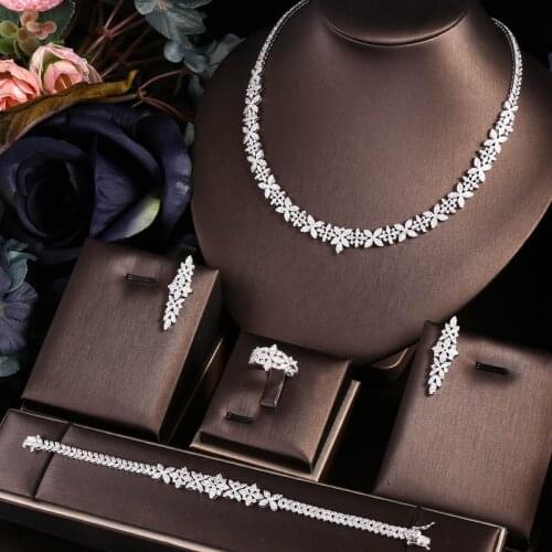 Jankelly Nigeria 4pcs Bridal Zirconia Necklace Sets For Women Jewelry sets & More Dubai Nigeria CZ Crystal Wedding Jewelry Sets