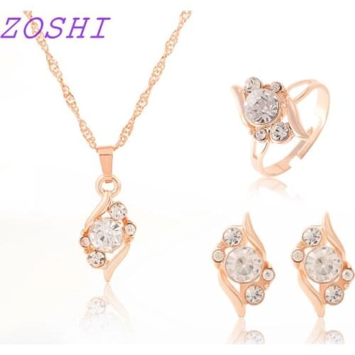 Colorful Crystal CZ Necklace Earring Ring Jewelry Set Elegant Horse Eye Pendant Necklace Anniversary Gold Color Jewelry Sets