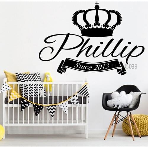 King Crown Personalized Name Wall Stickers Removable Wall Decal Monogram Boys Kids Vinyl Sticker Wall Decor Mural Poster SA632