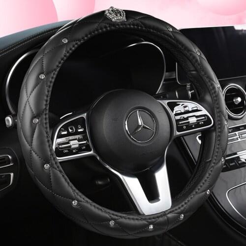 Leather Universal Car Steering-wheel Cover 38CM Diamond Blingbling Auto Steering Car Wheel Cover Woman Car-styling Accessories