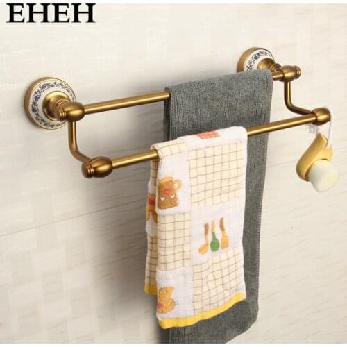 Bathroom fixture antique European style copper towel bars Top grade brass Bolt Inserting Type 36cm Double bar Towel Racks