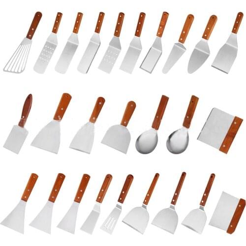 Stainless Steel Fried Shovel Spatula with Wooden Handle Pizza Grasping Cutters Spade Pastry cake BBQ Tools Cooking Shovel