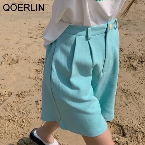 QOERLIN Fashion High Waist Women Shorts Casual Half- length Women Loose Casual Shorts Pockets 2021 Spring Summer Zipper Button