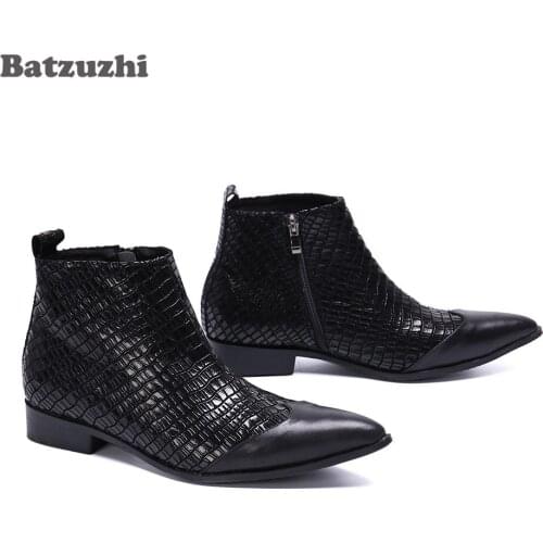 Batzuzhi Black Leather Boots Men New Fashion Men Boots Pointed Toe Zip Black Business Dress Boots Gentlemen botas hombre! US12