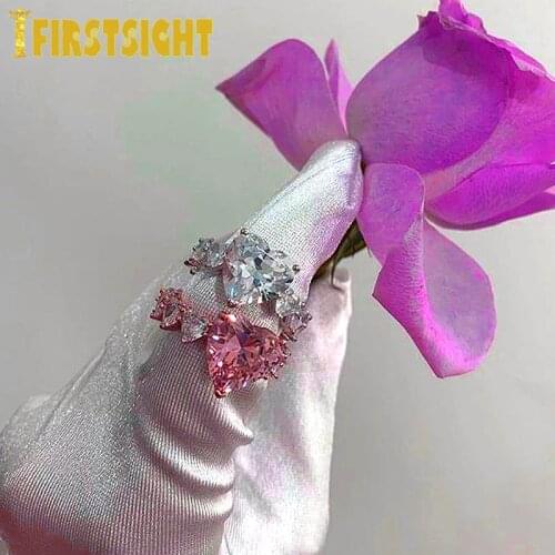 2020 New Rose Gold Color Pink CZ Heart Ring Big Heart Cut AAAA Cz Engagement Wedding Band Rings For Girlfriend Women Jewelry