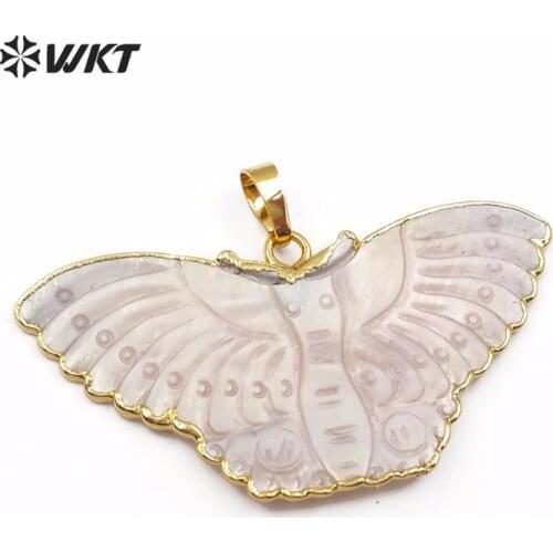 WT-JP088 WKT New white shell pendant sweet cute lady butterfly shape pendant gold trim can be made necklace earrings jewelry