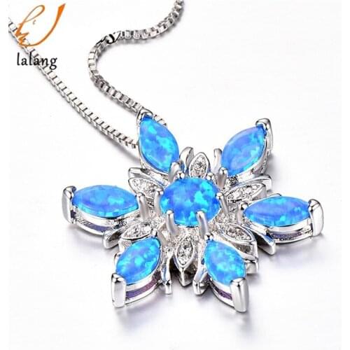 Blue Fire Pendant Hollow snowflake Flower Necklace For Women Fashion Filled Jewelry Christmas