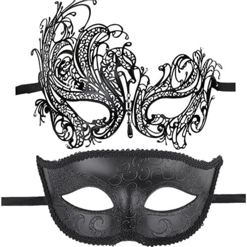 Couple Gorgeous Venetian Masquerade Exquisite Rhinestone Mask Party Hollow Sexy Mask Black