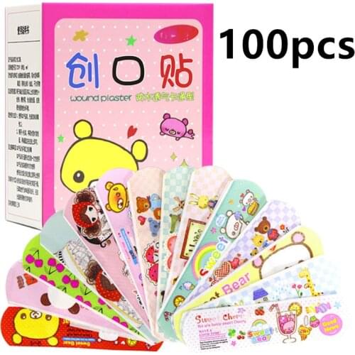 100Pcs Waterproof Breathable Cute Cartoon Band Aid Hemostasis Adhesive Bandages First Aid Emergency Kit Wound Plaster For Kids