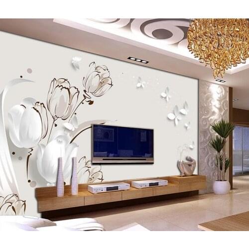 Custom photo wallpaper 3d wall mural wallpaper 3d Flowers mural TV backdrop wall butterfly tulip 3d living room wall decoration