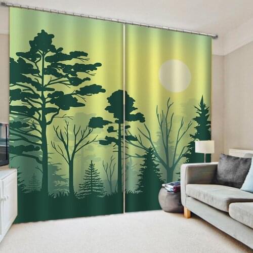 Modern Green Curtains Nature Scenery Curtains For Living Room Bedroom Brief Tree Cortina Drape For Kitchen Window