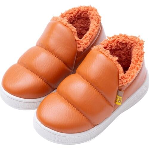 PU Leather Waterproof Slippers Women Men Winter Plush Warm Flat Home Shoes Adult Soft Comfort Female Shoes Indoor Slippers