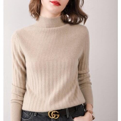 LHZSYY 2020 Semi-High-Neck Pure Wool Sweater Womens Loose High-end Pullover Base shirt Autumn Winter Short Inside Cashmere top