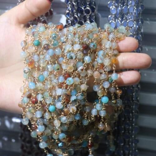 3M Wholesale Gem stone Gold Chain Faceted Natural Agates Amazonite Wire Wrapped Bronze over Sterling Chain or gold plate