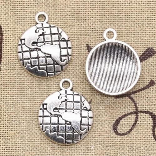 12pcs Charms Earth Globe 24x20mm Antique Bronze Silver Color Pendants DIYCrafts Making Findings Handmade Tibetan Jewelry