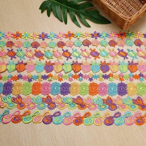 14Yards Embroidered Polyester Lace Trim Water Soluble Flower Lace Ribbon Banding For Baby Hair Accessories Sewing Materials