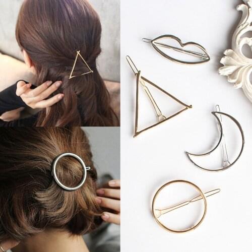 2021 Popular Metal Geometric Hairpins Hair Accessories Women Girl Circle Triangle Moon Hair Clip Barrette Headwear Free Shipping