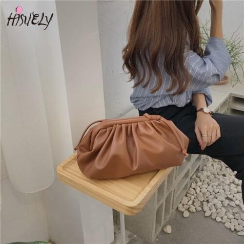 2021 Cloud Soft PU Leather Women Handbag New Dumpling Crossbody Bag Shell Light Weight Shoulder Messenger Bag Folds Clutch BagQ4