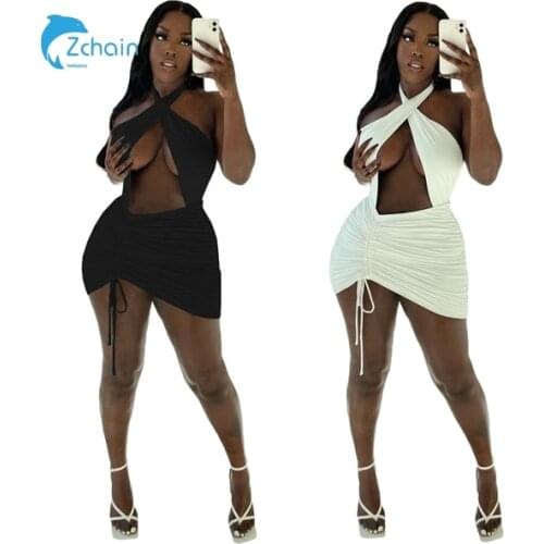 2021 new arrival sexy cross up women clothing Casual Wear ribbed Mini Ladies Dress