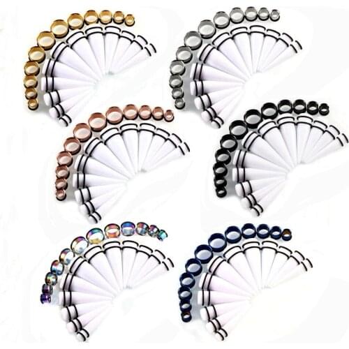 24 pcs/lot Acrylic Ear Taper Expander Kit & Single Stainless Steel Flared Ear Tunnel Plug 10-20MM Ear Stretcher Set Body Jewelry