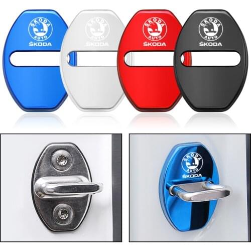 4Pcs Car Door Lock Rust Protection Cover Accessories For Skoda Rapid Octavia Kodiaq Karoq Superb Scala Fabia Kamiq
