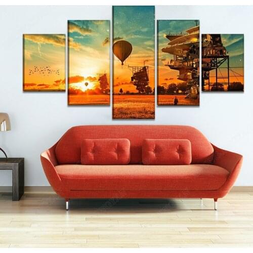 5 Piece Steampunk House And Landscape Poster Modern Artwork Wall Home Decor Poster High Quality Canvas Print Hanging Painting