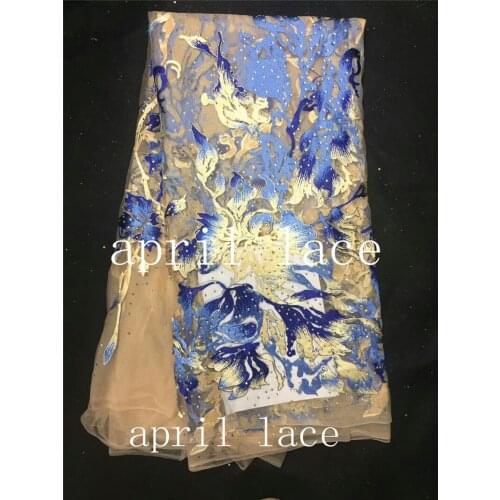 5yards /lot ab002 yellow blue african stone colorful french embroidery tulle net mesh lace fabric for evening dress/wedding