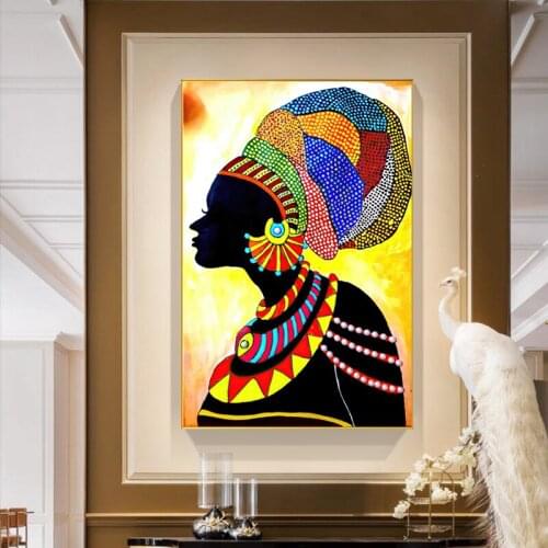 Abstract Black Girls Canvas Painting Wall Art Posters Prints Retro African Women Picture for Living Room Bedroom Home Decor