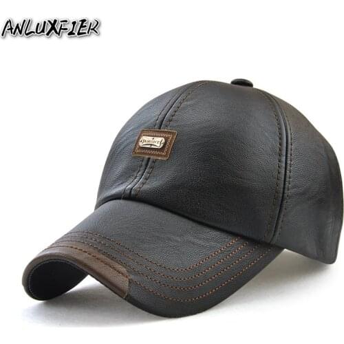 B-9377 Adult Fashion Leather Hat Mens Leather Baseball Cap Adjust Baseball Caps Male Leather Leisure Hats Adjustable