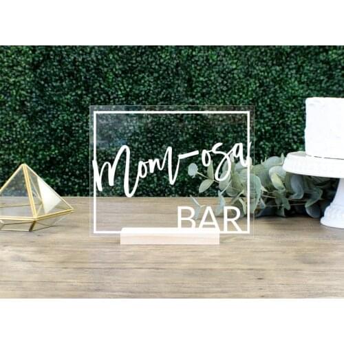 Mom-osa Bar Table Sign Baby Shower Acrylic Sign bubby bar champagne bar bridal shower wedding decorations bar cart decor rusti