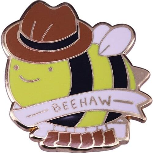 Beehaw Badge Cowboy Bee Brooch Insect Hard Enamel Pin Letters accessory