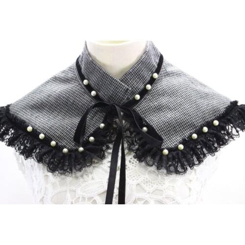 White Womens detachable ladies spring winter shirt sweat beaded shawl fake collar Retro court exaggerated chiffon shirt collar