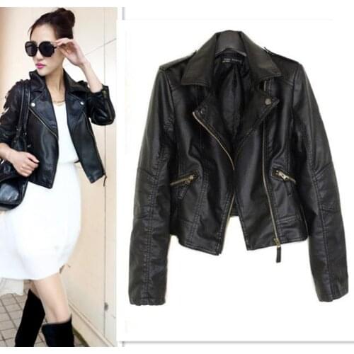 Brand New Women PU Leather Clothes Popular Motorcycle Jacket 5 Sizes Short Paragraph Diagonal Zipper Outerwear Coat