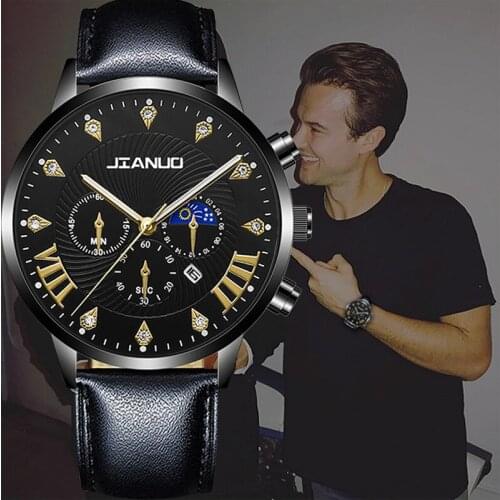 New Fashion Mens quartz Wristwatches Top Brand Luxury Living Waterproof Watches Male Analog Calendar Leather Belt Watch for Men