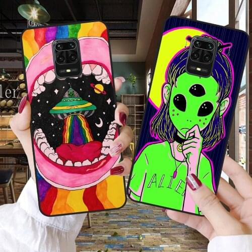 Aesthetics Cartoon Alien Space Phone Case For Fundas Xiaomi Mi 10T Lite 10 Ultra Redmi Note 9S 7 8 9 Pro 8T Black Cover Coque