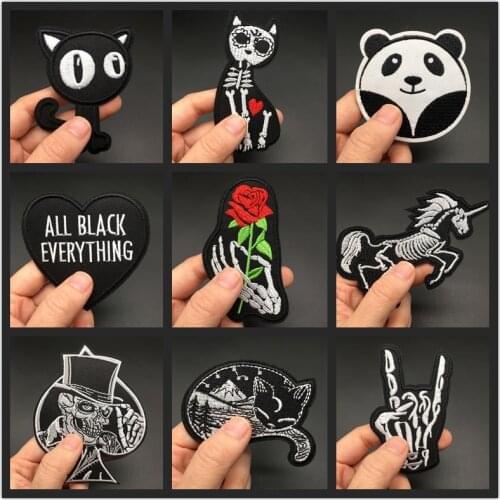 Black and White Clothes Embroidery Patches Iron On For Clothing Punk Patch On Clothes Sticker Applique Sewing Badges Decoative