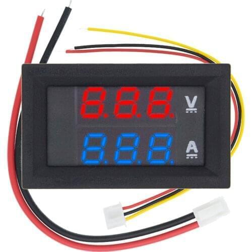 DC 0-100V 10A Digital Voltmeter Ammeter Dual Display Voltage Detector Current Meter Panel Amp Volt Gauge 0.28" Red/Blue Ammeter