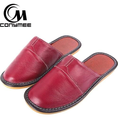 CONYMEE Woman Shoes 2018 Spring Beach Sandals Men Women Genuine Leather Indoor Home Slippers Winter Plush Slipper Warm Pantufas