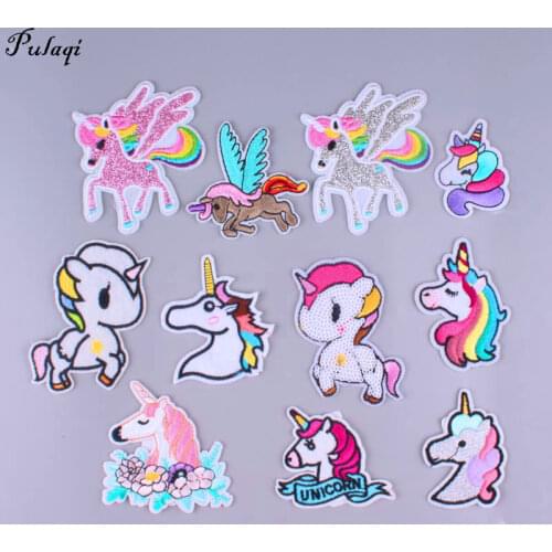 Cheap Cartoon Unicorn Patches For Child Clothing Cute Cloth Apparel Accessory Decoration DIY Iron On Patches Stripes On Clothes
