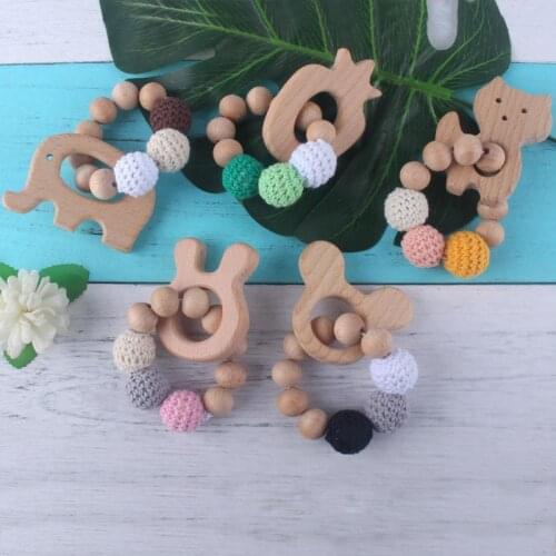 Baby Teething Bracelet Handmade Teether Toy Natural Beech Wooden Toys Wholesale Baby Cute Animal Pendant Toys Accesories