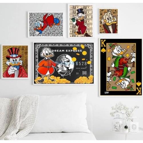 Disney Donald Duck Lots of Money Painting Graffiti Wall Art Picture Donald Duck Canvas Paintings Posters Prints for Living Room