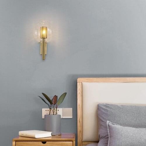 Designer Wall Lamp Northern Europe Modern Concise Bedroom Bedside Model Between Hotel Villa Full Copper Wall Lamp vanity light