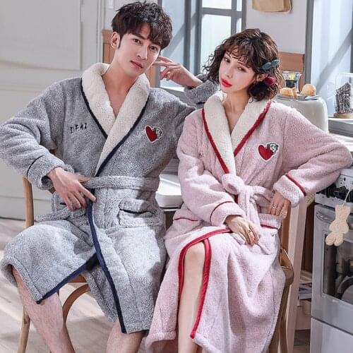 Lovers Home Warm hairy dressing gown Coral Fleece Thick Warm Winter Bathrobe Kimono Bath Robe Sleepwear pajamas Bath Robe Soft