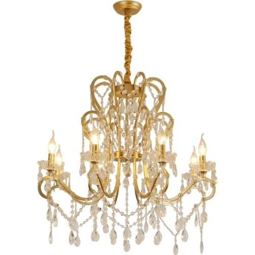 Gold Color Metal Body Crystal Decoration Chandelier American Style Bar Coffee House Restaurant Dining room E14 led Chandeliers
