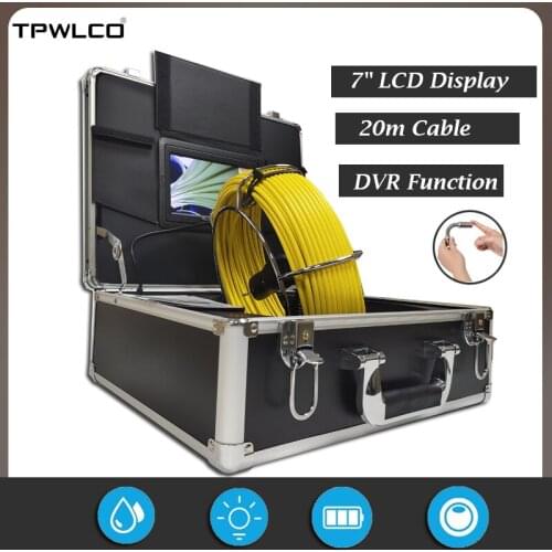 7" LCD Display Sewer Pipe Inspection Camera System With DVR Function And Sun-visor 20m Cable 23mm Sewer Endoscope Camera Head
