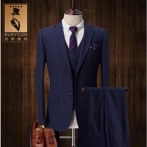 Chinese Royal Blue Terno Masculino Casamento Noivo Slim Fit Mens 3 Piece Suits Terno Azul Escuro (Blazer+Pants+ Vest)