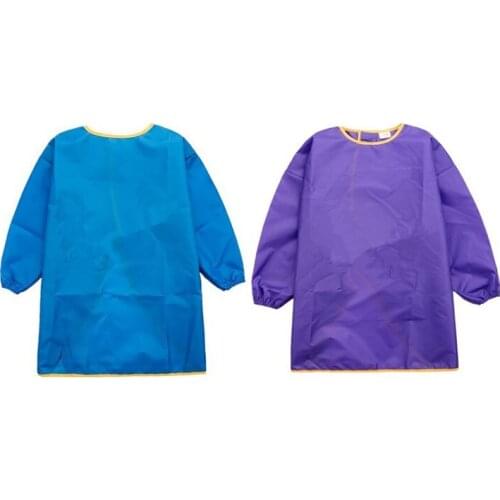2pcs childrens mime cloths - Childrens clothing coat - Childrens apron - Malschuerze with long sleeves - Purple + Blue, S