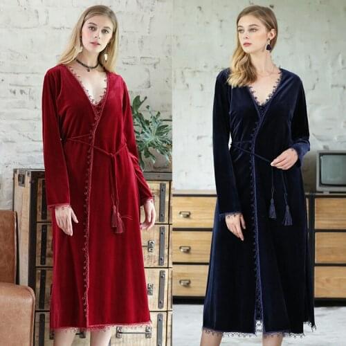 Korean Flannel Nightgown Suspender Womens Long Autumn And Winter Wedding Gown Medium Thick Warm Pajamas Robes For Ladies