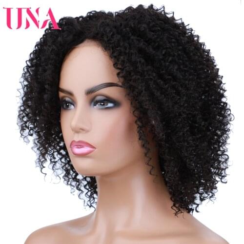 UNA Short Synthetic Wigs Afro Kinky Curly Natural Middle Part Lace Wig for Women Available Black Natural Afro Mixed Hair