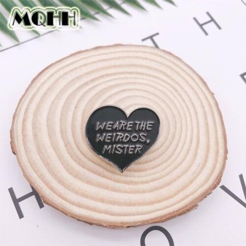 Creative Fun Black Heart Shape Love Enamel Brooch Letters Alloy Badge Denim Clothes Bag Pin Cartoon Cute Punk Jewelry Couple